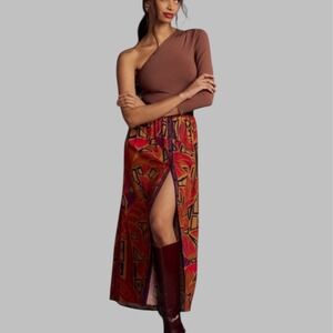 Farm Rio Maxi Skirt Geometric Print Slit Front‎ Colorful Party
